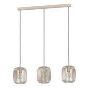 Dreiflammige Pendelleuchte ROMAZZINA in moderner Käfigoptik, beige, aus der Frontalperspektive.