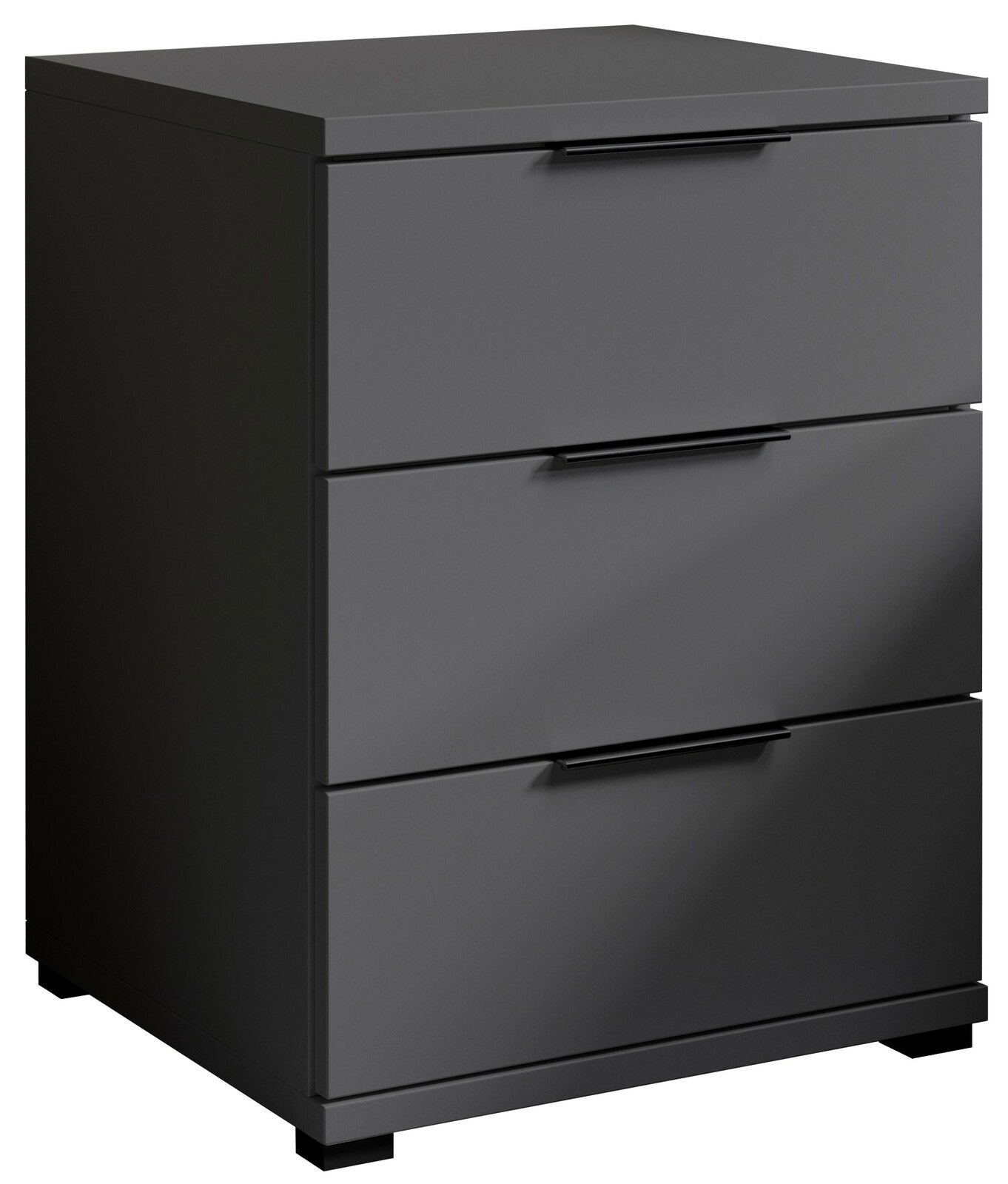Z2 Nachtkommode SMILLA 2 Schwarze Nachtkommode mit drei Schubladen, seitliche Perspektive