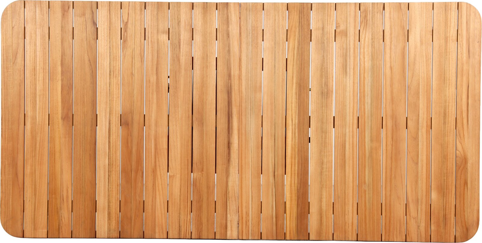 Ambia Garden Uitschuifbare tuintafel BRINDISI Bovenaanzicht van een tafelblad van houten latten, dat deel uitmaakt van een uitschuifbare tuintafel.