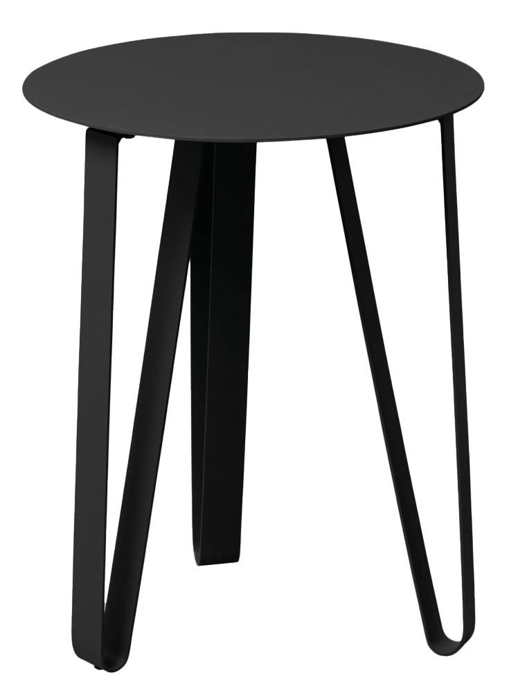 XORA Beistelltisch EMIL Moderner schwarzer Beistelltisch mit runder Tischplatte und drei schmalen Beinen, seitliche Perspektive