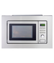 Edelstahl-Einbau-Mikrowelle mit Glastür, digitalem Display und Drehregler, Frontansicht