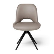 Moderner Stuhl mit grauem Polster und schwarzem Metallgestell, Frontalansicht