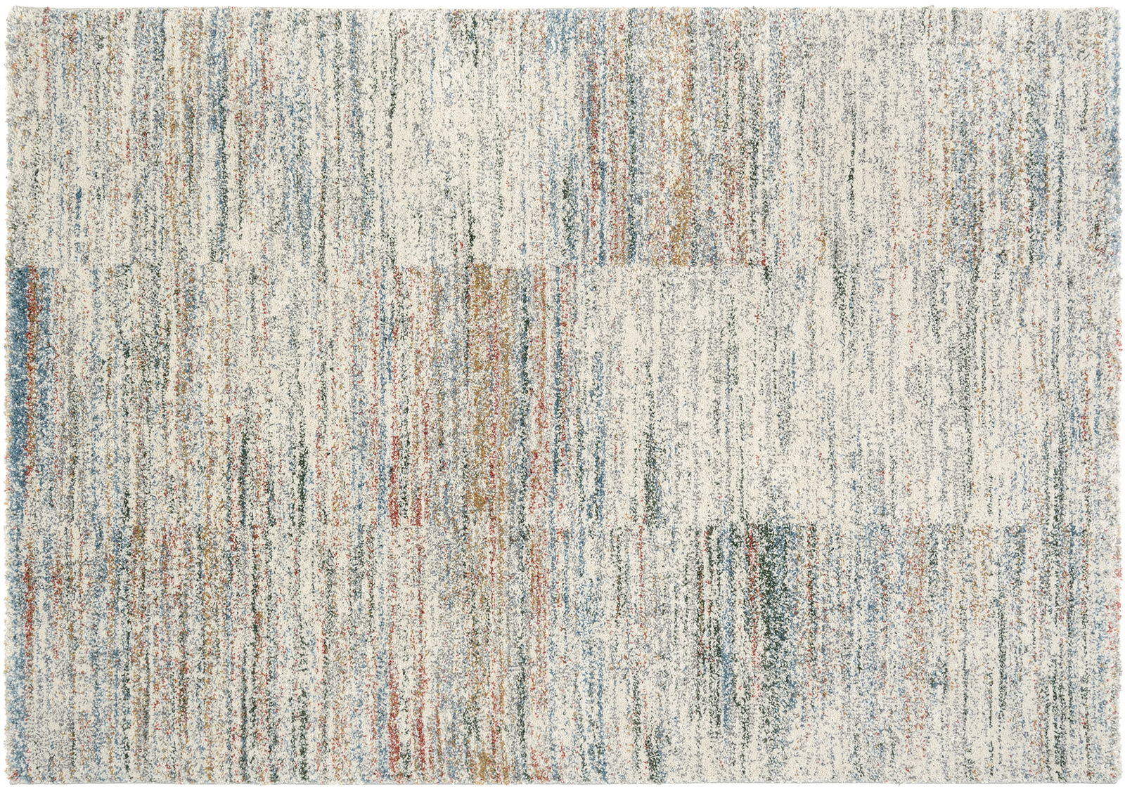 Frisé-Teppich mit buntem, abstraktem Muster in Draufsicht