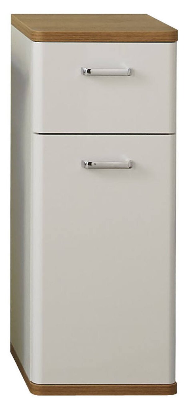 XORA Unterschrank NALA Moderner Unterschrank mit zwei Schubladen, weiß mit Holzoberfläche, Frontalansicht