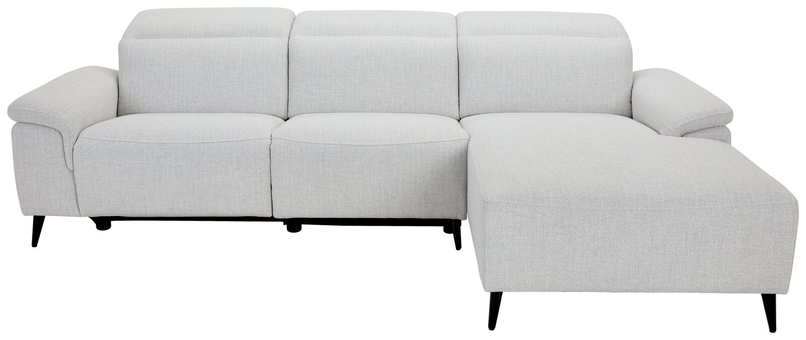 Graue Longchairkombination mit drei Sitzplätzen und einer Chaiselongue, Vorderansicht