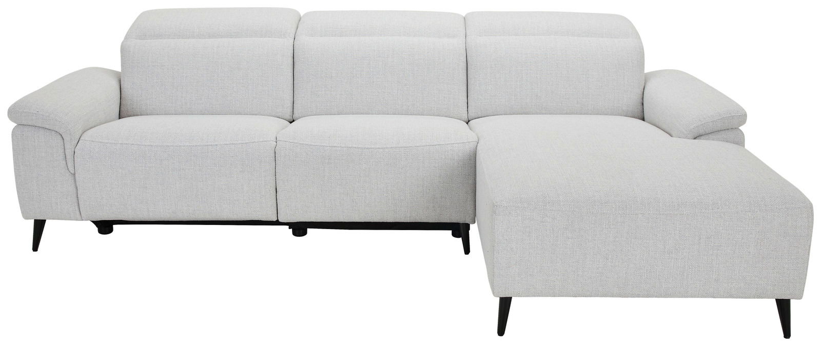 Graue Longchairkombination mit drei Sitzplätzen und einer Chaiselongue, Vorderansicht