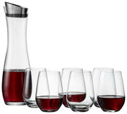 Karaffenset Fresca 7-tlg. mit einer hohen Karaffe und sechs Gläsern, gefüllt mit rotem Getränk, seitliche Perspektive