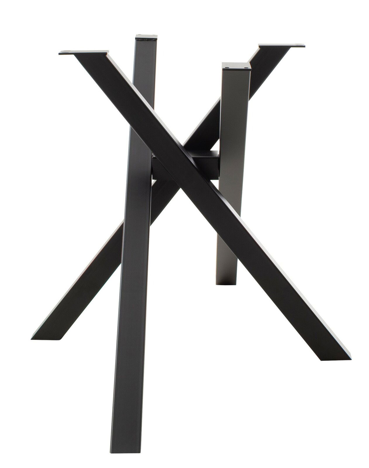 Schwarzes Metallgestell eines Esstisches in seitlicher Perspektive