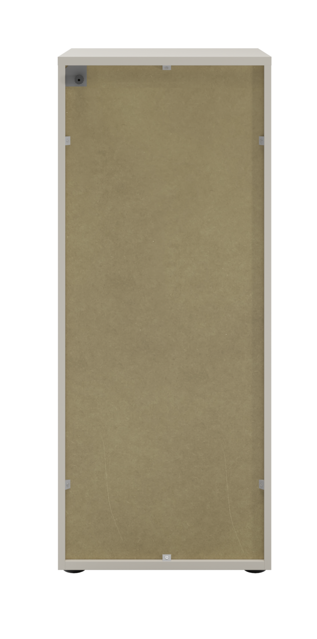 Rückansicht eines Aktenschranks mit Schubladen in neutralem Design