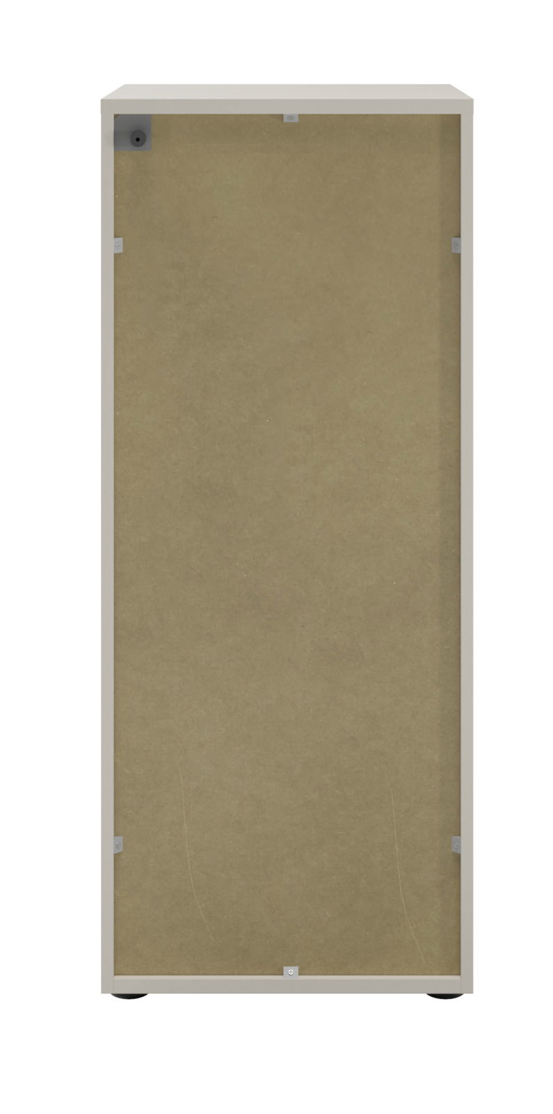 Rückansicht eines Aktenschranks mit Schubladen in neutralem Design