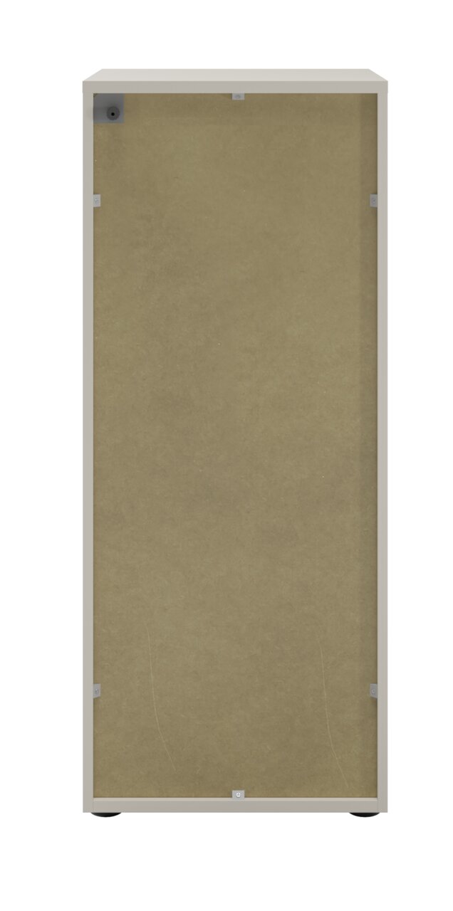 Rückansicht eines Aktenschranks mit Schubladen in neutralem Design