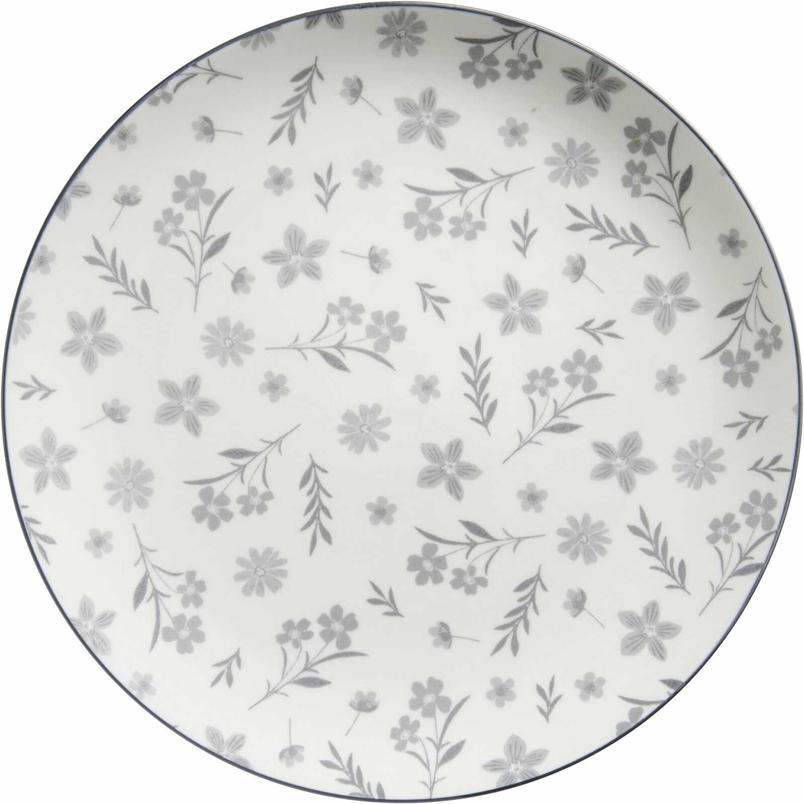 Speiseteller Sendai Blume 27cm mit grauem Blumenmuster, Draufsicht