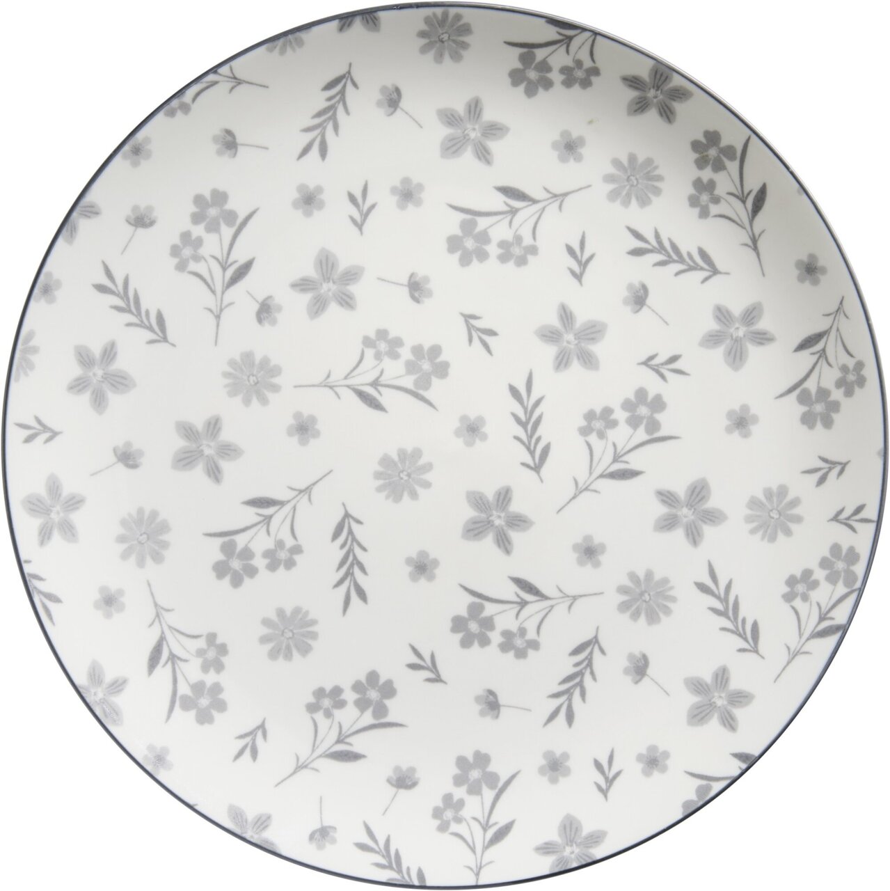 Speiseteller Sendai Blume 27cm mit grauem Blumenmuster, Draufsicht