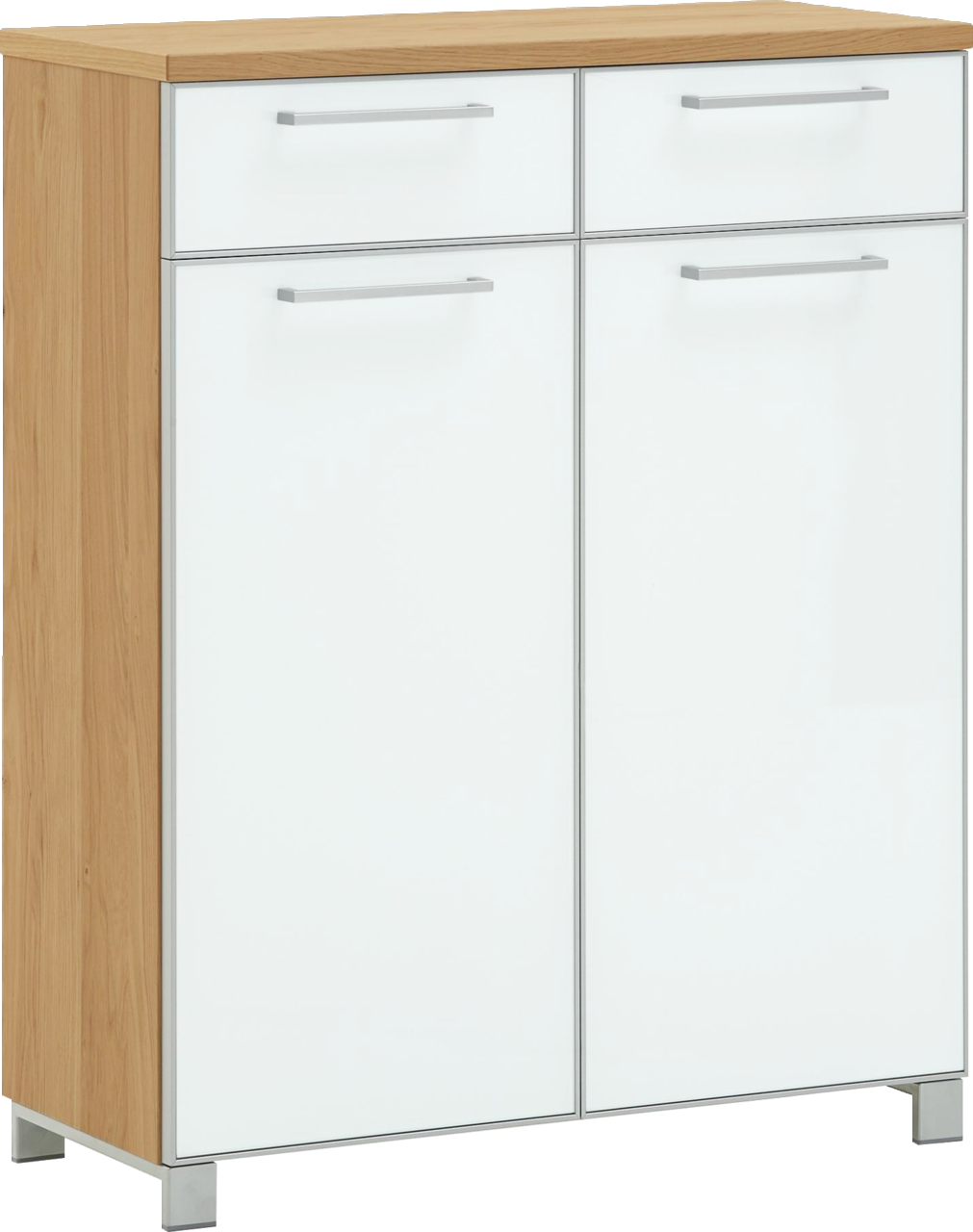 VOSS Schuhschrank SANTINA Moderner Schuhschrank aus der Serie SANTINA von VOSS mit weißer Front und Holzoptik, seitliche Perspektive