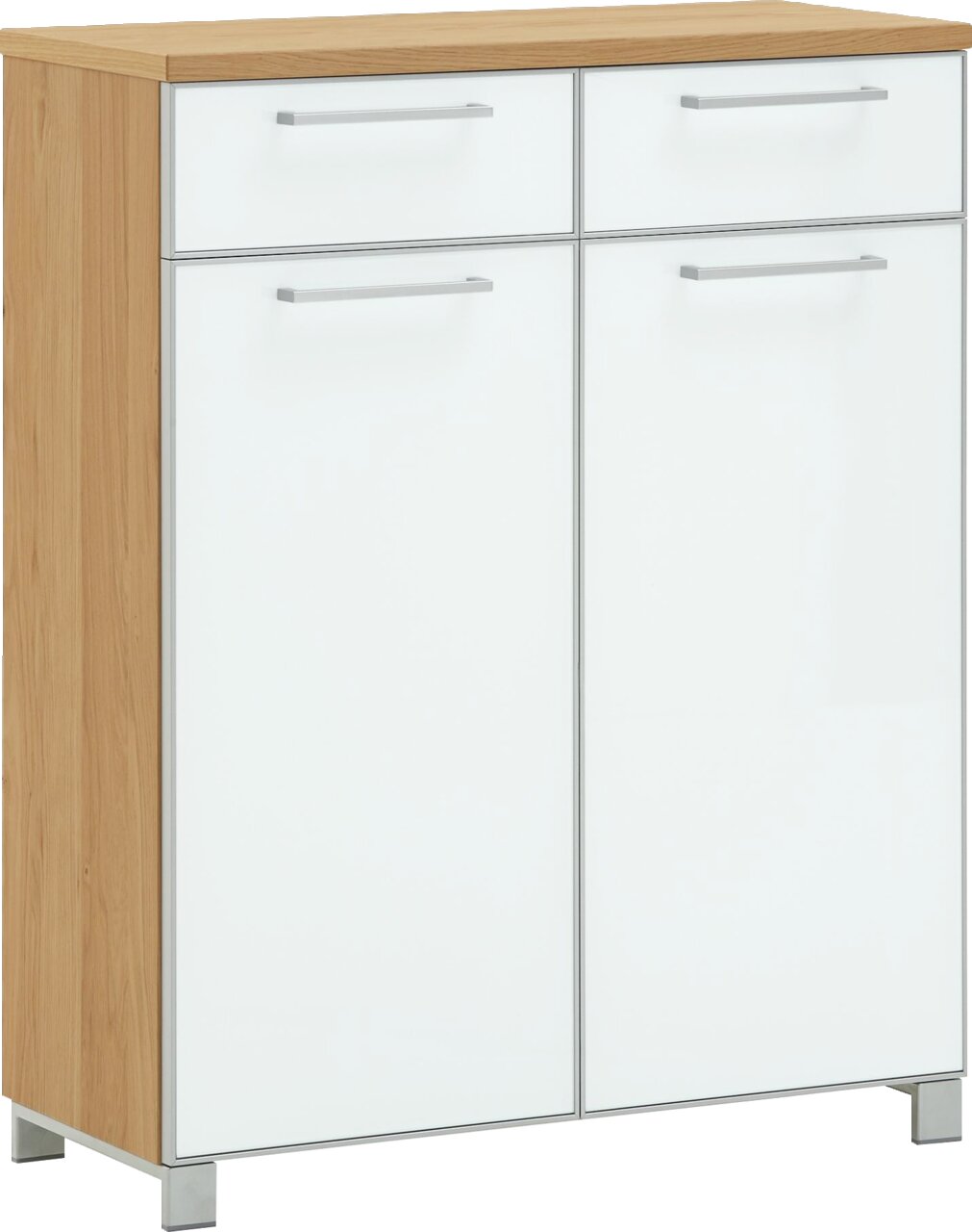 VOSS Schuhschrank SANTINA Moderner Schuhschrank aus der Serie SANTINA von VOSS mit weißer Front und Holzoptik, seitliche Perspektive