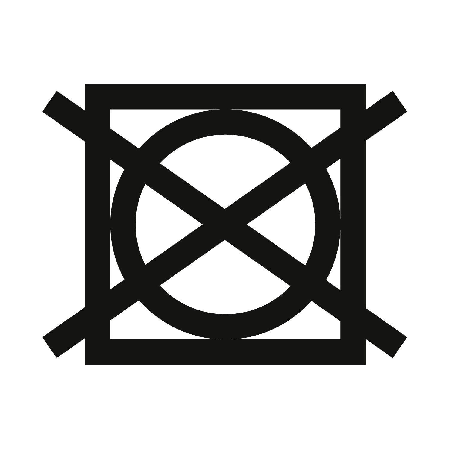 Symbol für nicht im Trockner trocknen, schwarze Linien auf weißem Hintergrund, Frontalansicht