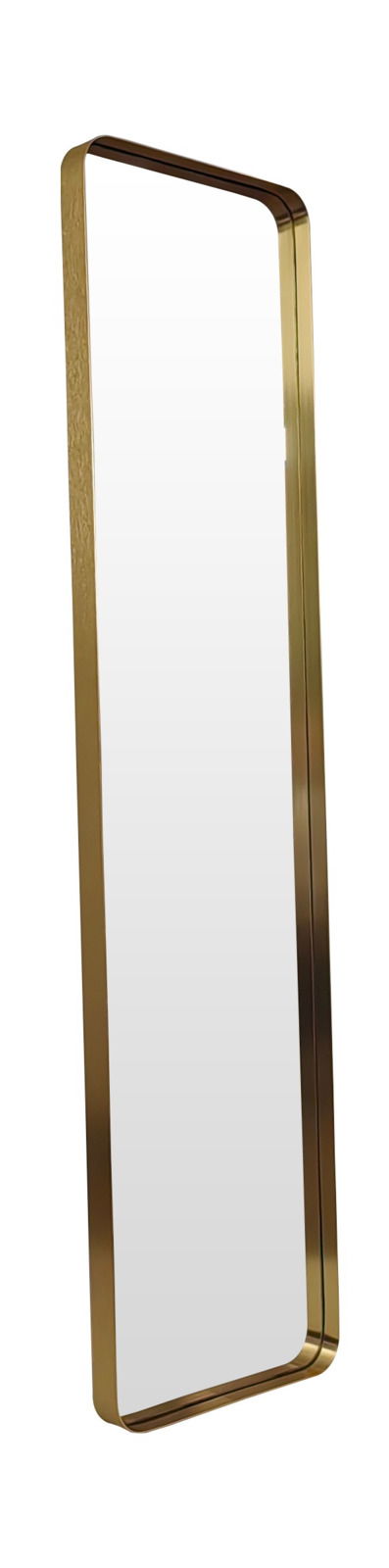 Rechteckiger Spiegel mit goldfarbenem Rahmen, seitliche Perspektive