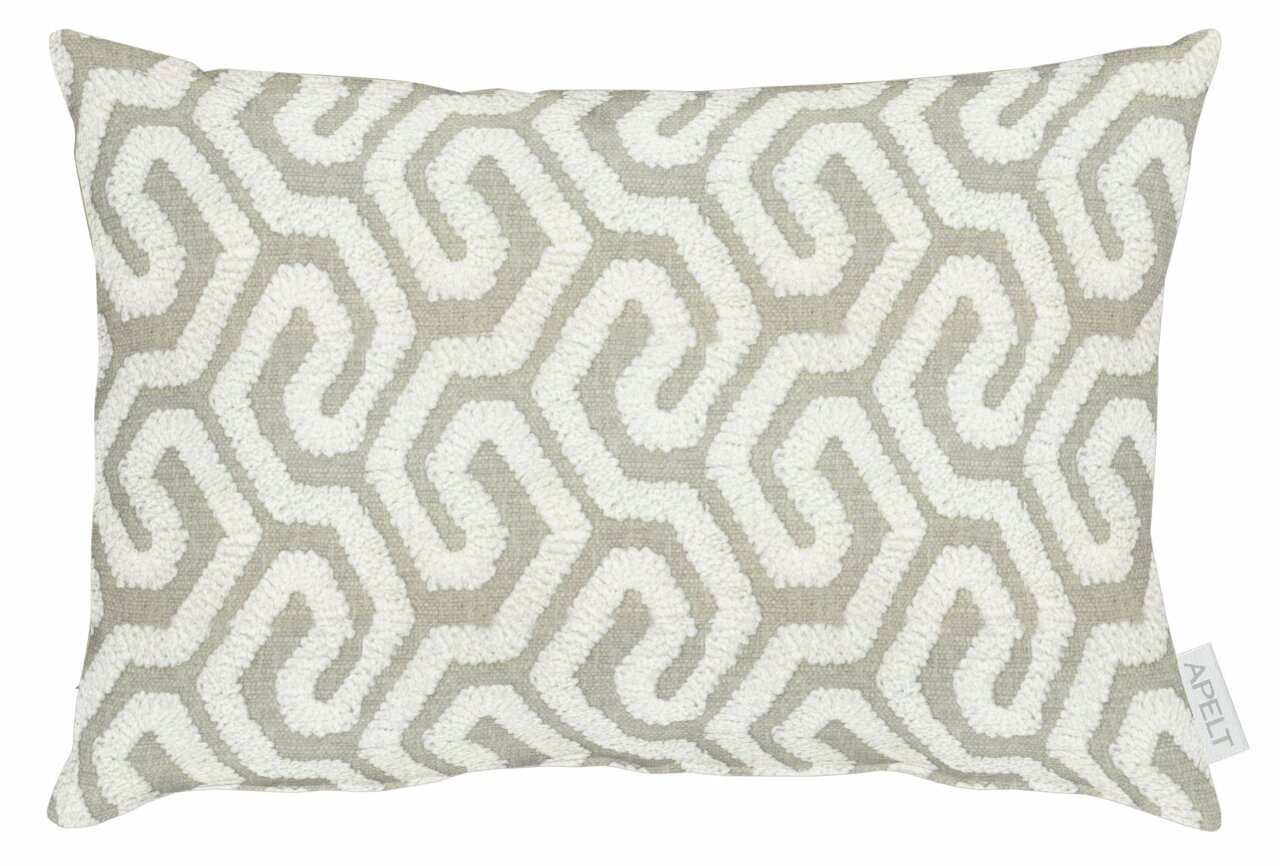 Dekoratives 35x50 cm Kissen mit geometrischem Muster in Creme und Grau, Vorderansicht