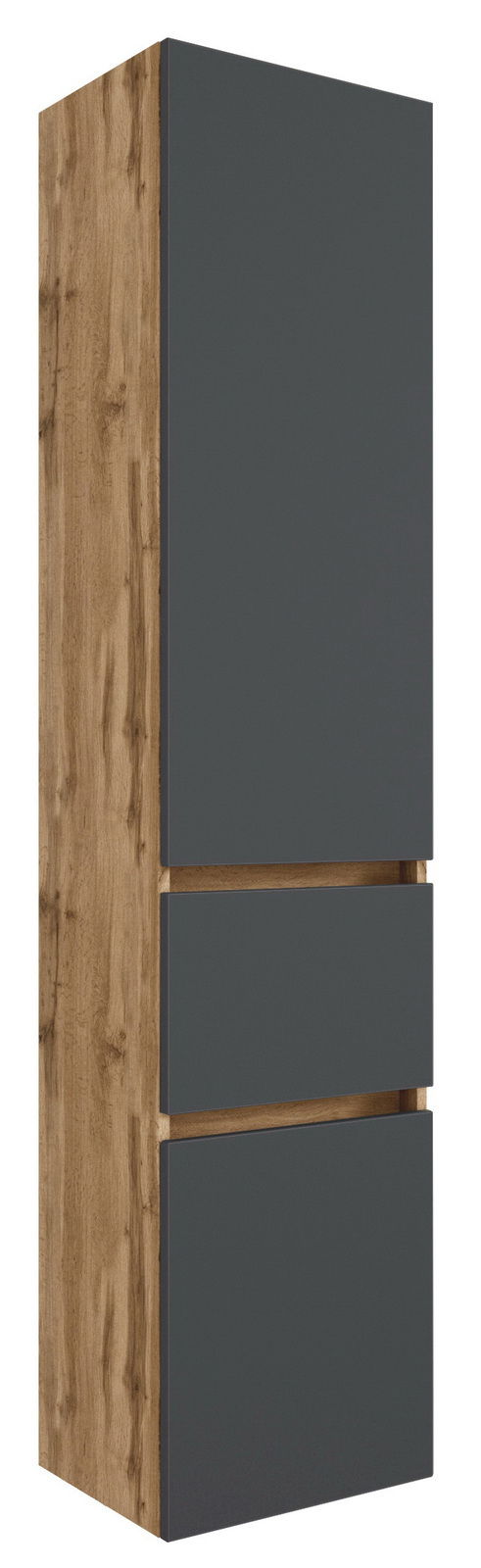 XORA Hochschrank LUCCA Hochschrank in Holzoptik mit dunklen Fronten, seitliche Perspektive