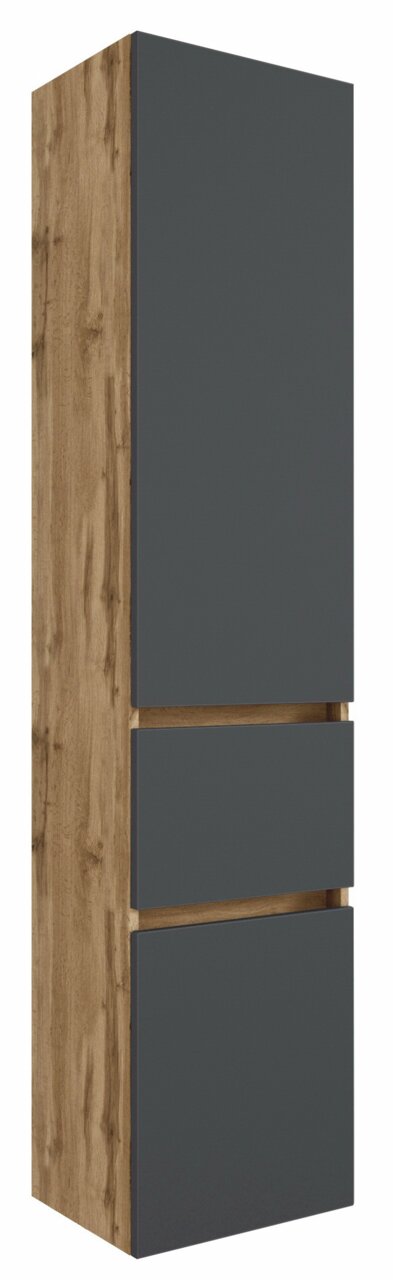 XORA Hochschrank LUCCA Hochschrank in Holzoptik mit dunklen Fronten, seitliche Perspektive