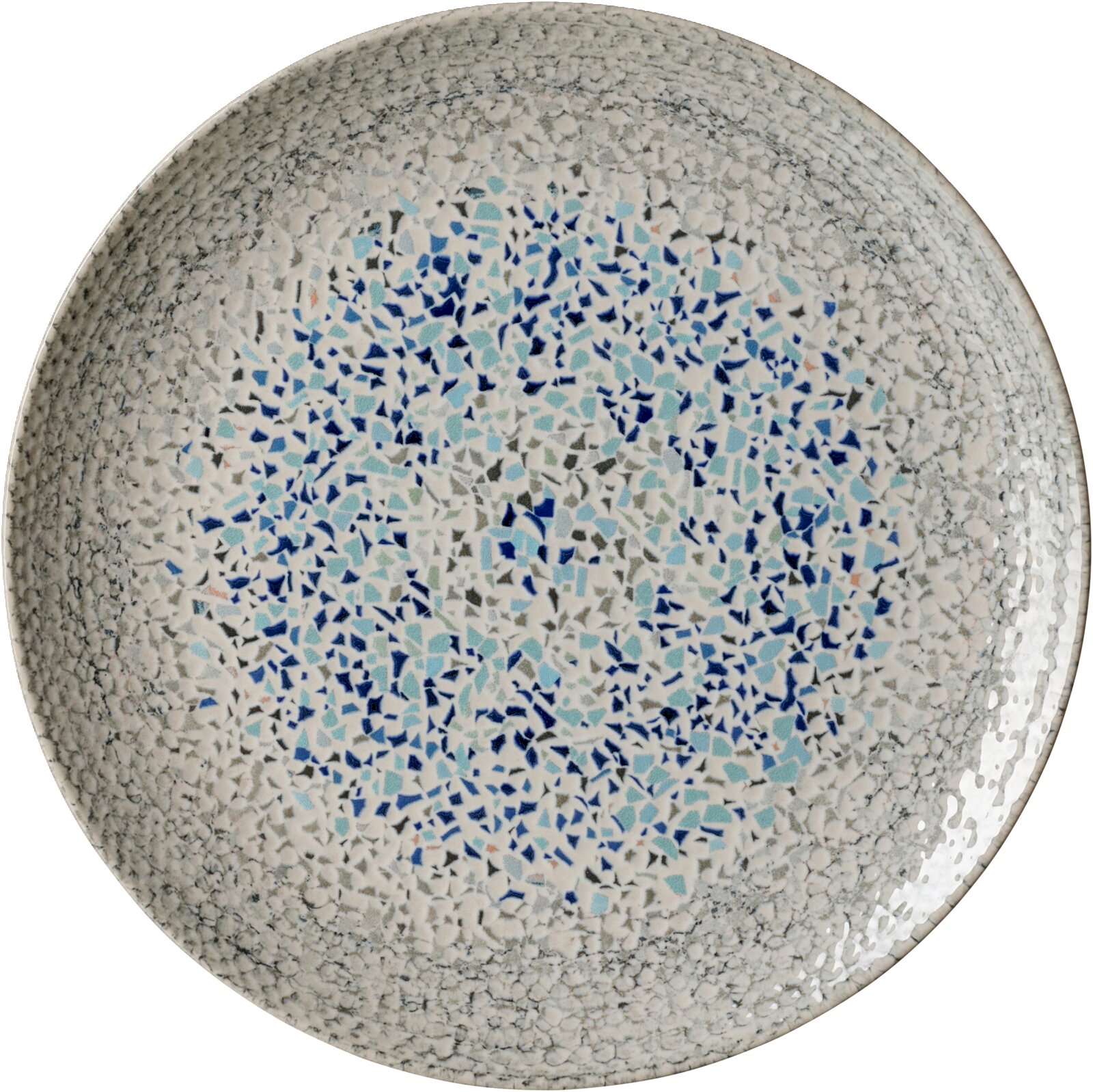 Dinerbord 26 cm met mozaïekpatroon in blauw- en grijstinten, bovenaanzicht