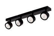 Zwarte led-spot met vier ronde lampen, zijaanzicht