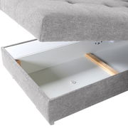 Graues Sofa mit Stauraum, geöffnete Ansicht von oben