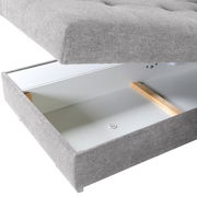 Graues Sofa mit Stauraum, geöffnete Ansicht von oben