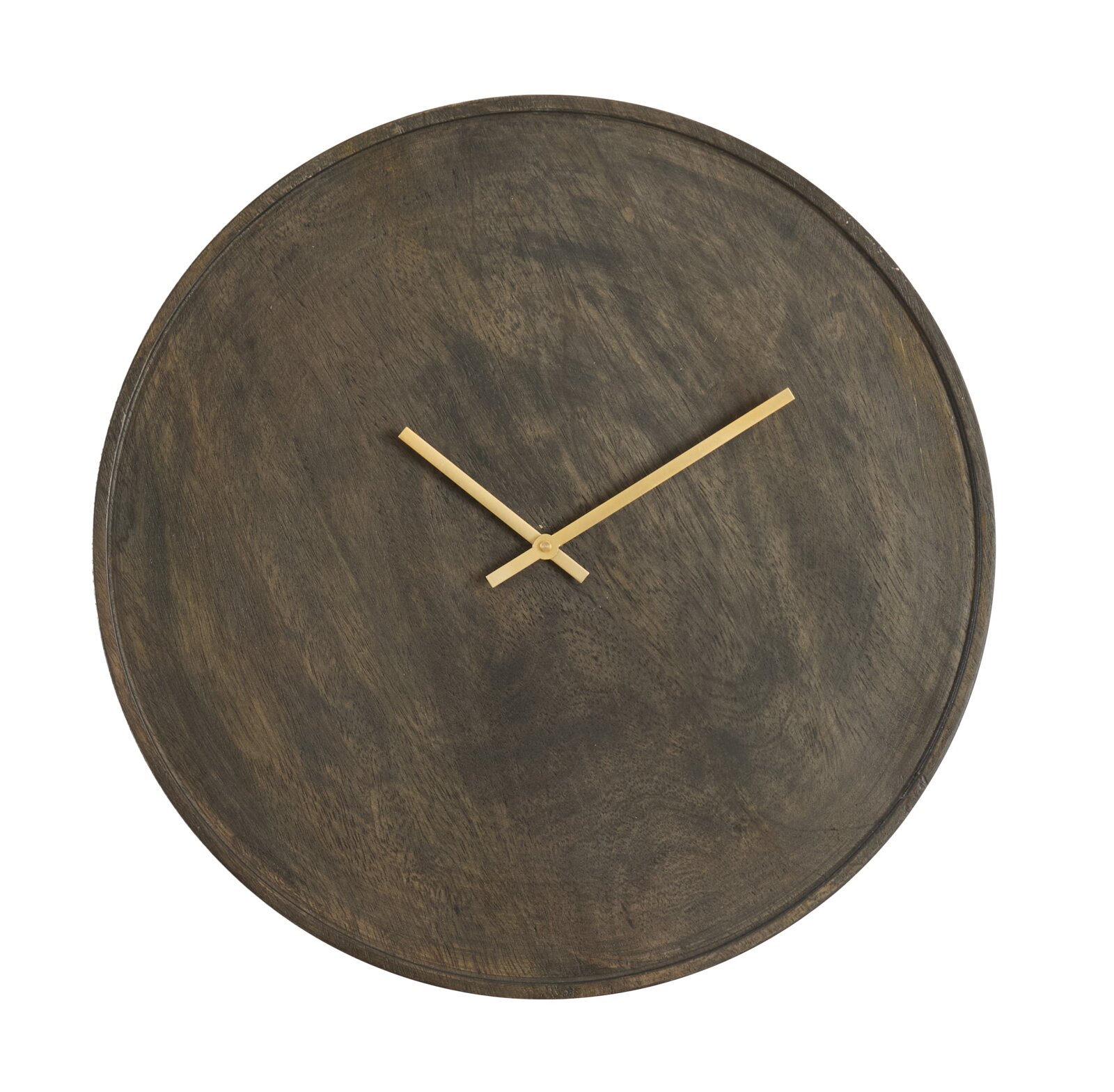 Light&Living Klok VETI Runde Wanduhr aus dunklem Holz mit goldenen Zeigern, Ansicht von vorne