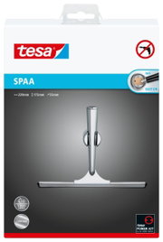 tesa Spaa Duschwischer in Frontalansicht, inklusive Halterung, Edelstahloptik, bohrfreie Montage