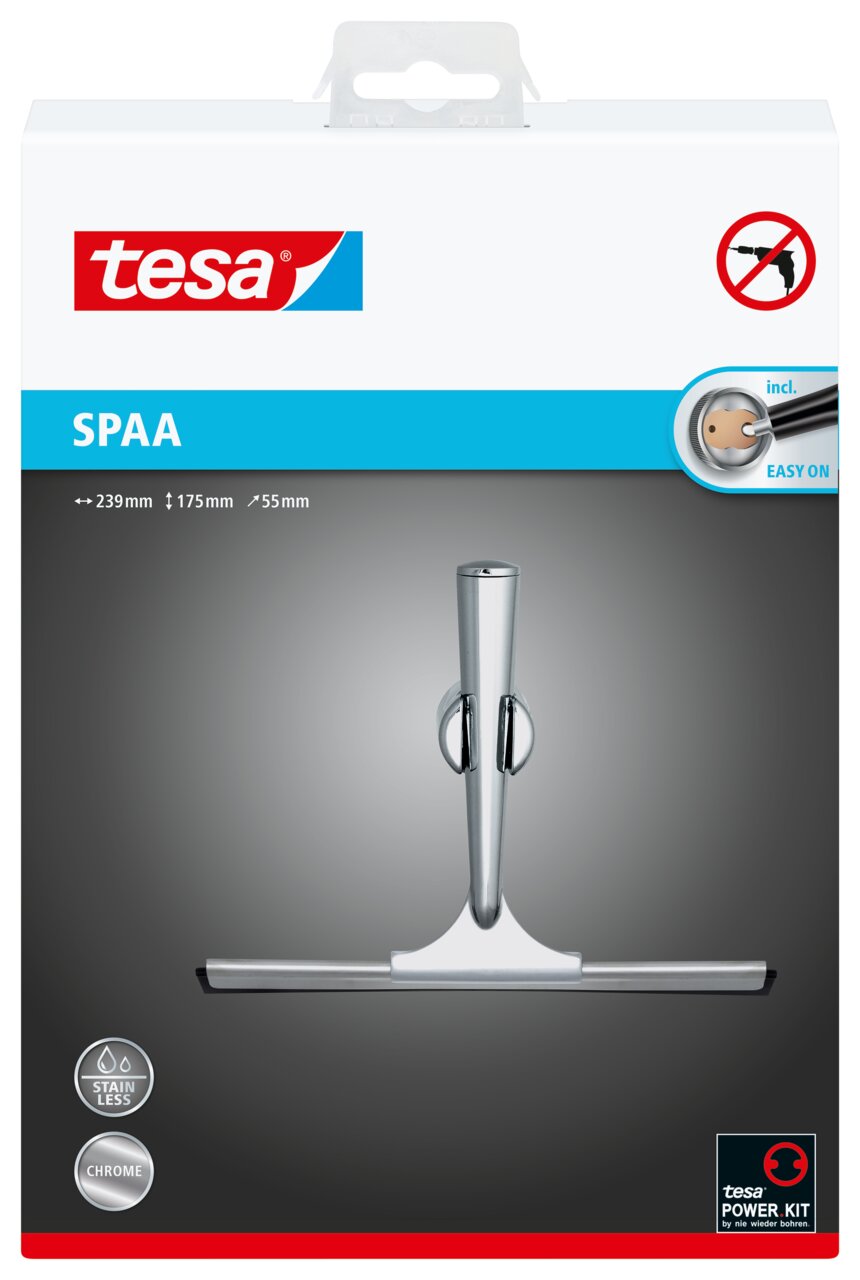 Tesa Spaa douchewisser in vooraanzicht, inclusief houder, roestvrijstalen look, montage zonder boren