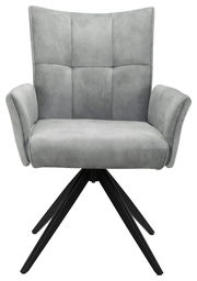 Grauer Armlehnstuhl mit schwarzem Metallgestell, Frontalansicht