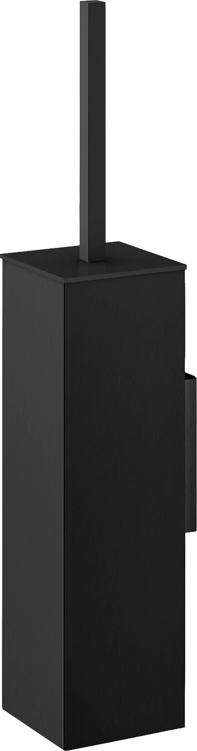 ZACK Wand-Toilettenbürste, schwarz CARVO Schwarze, eckige Toilettenbürstengarnitur mit geschlossenem Behälter und langem Griff, Produktansicht schräg von vorne