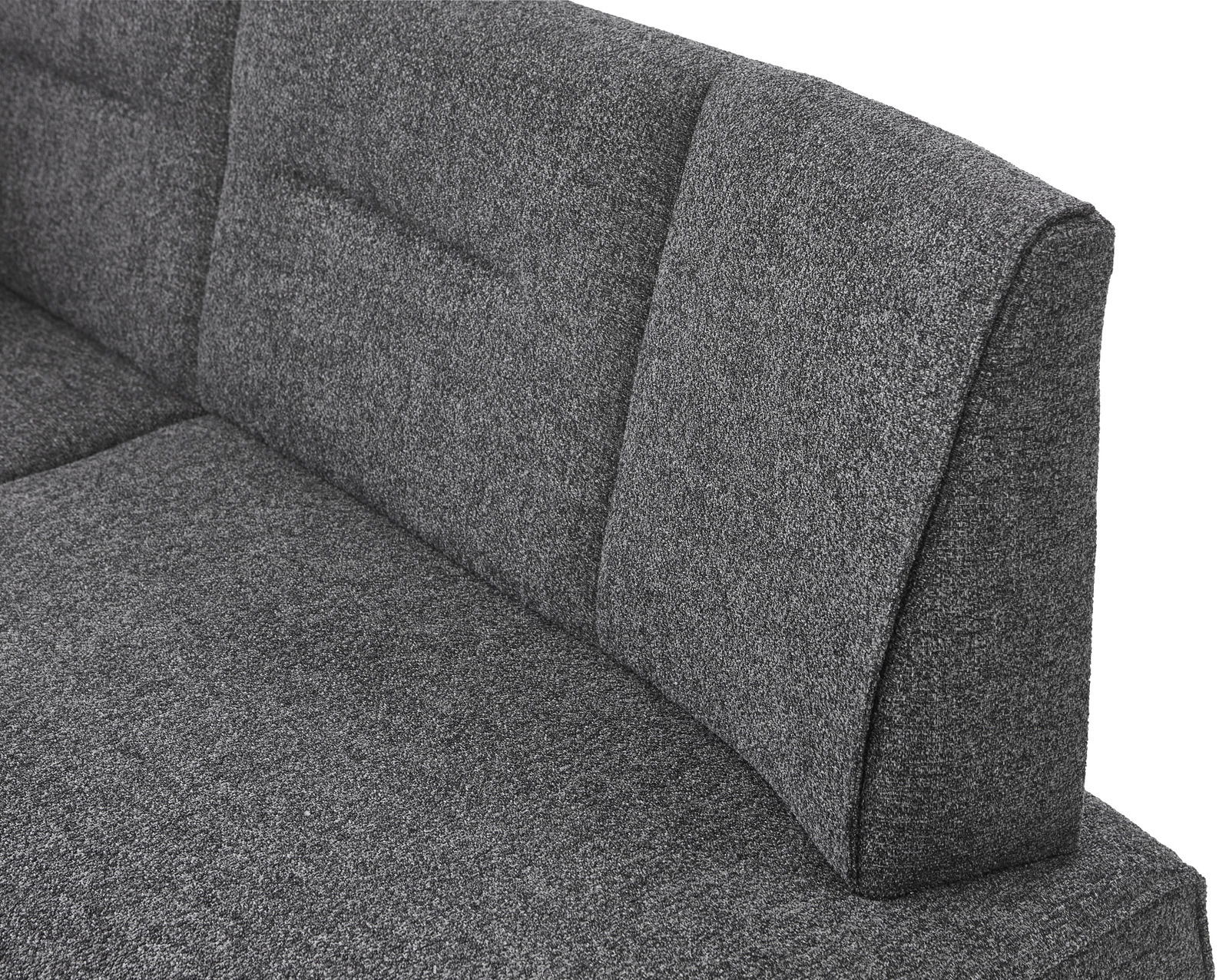 Graue Eckbank KIRA mit gepolsterter Rückenlehne, seitliche Perspektive