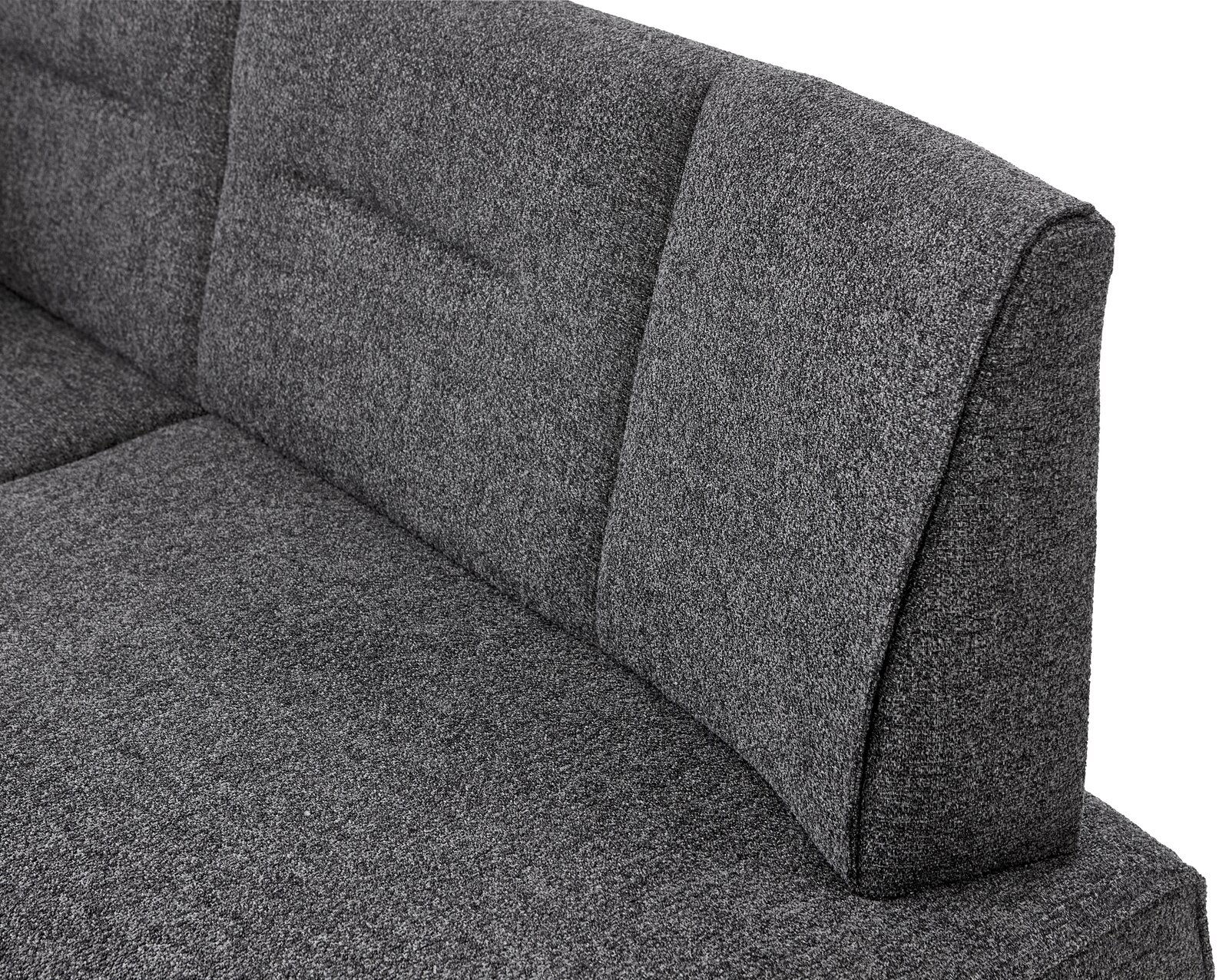 Graue Eckbank KIRA mit gepolsterter Rückenlehne, seitliche Perspektive