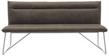Moderne Bank mit grauem Polster und Metallbeinen, Frontalansicht