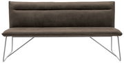 Moderne Bank mit grauem Polster und Metallbeinen, Frontalansicht