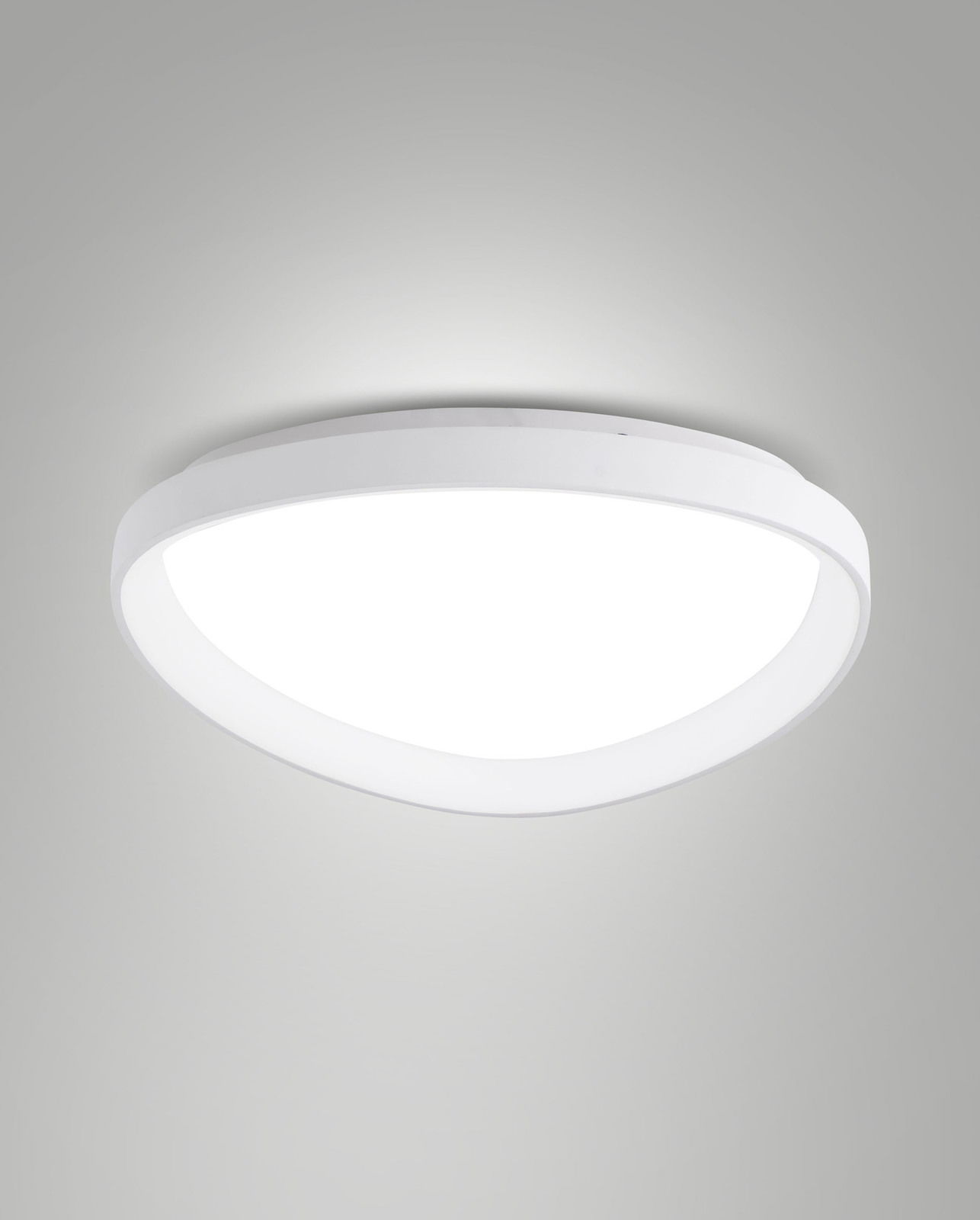 Runde LED-Deckenleuchte in Weiß, von unten betrachtet