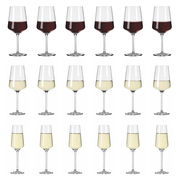 Set aus 18 Kelchgläsern mit Rotwein, Weißwein und Sekt, frontal abgebildet.