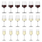 Set aus 18 Kelchgläsern mit Rotwein, Weißwein und Sekt, frontal abgebildet.