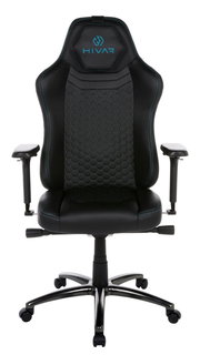 Gaming Stuhl in schwarzem Design mit blauen Akzenten, Vorderansicht