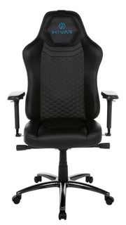 Gaming Stuhl in schwarzem Design mit blauen Akzenten, Vorderansicht