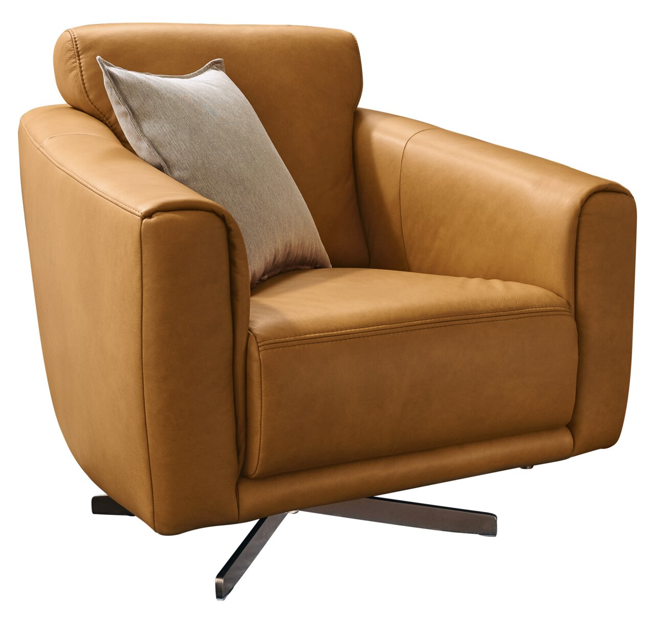 Musterring Drehsessel MR 2490 Moderner brauner Drehsessel mit Kissen, seitliche Perspektive