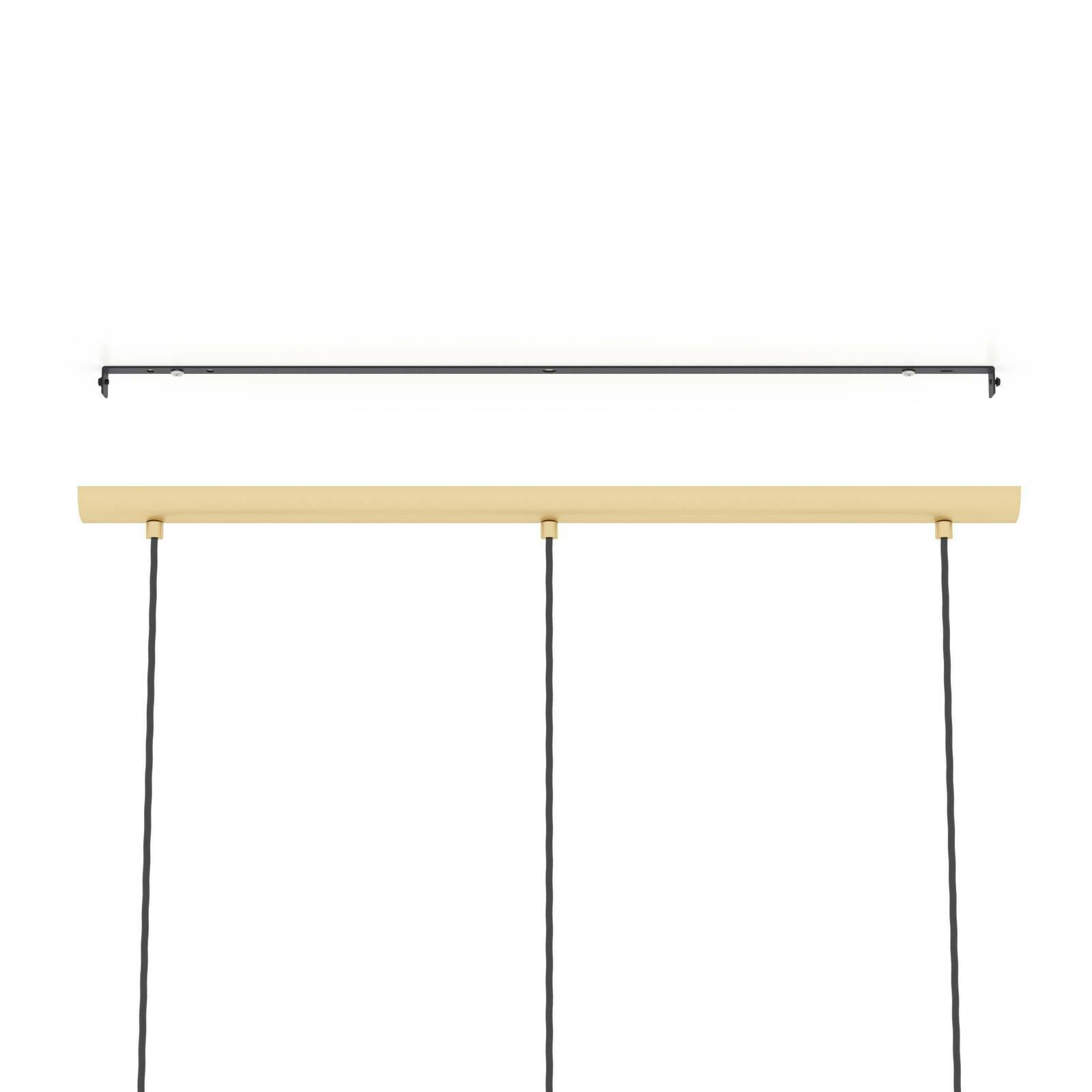 Pendelleuchte CARLTON, Draufsicht, mit drei Kabeln und einer goldenen Halterung.