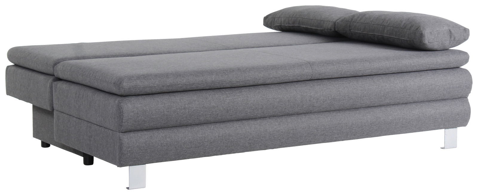 Graues Funktionssofa in Liegeposition, seitliche Perspektive