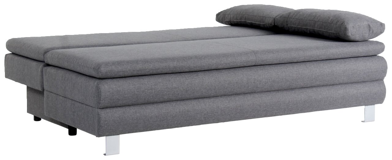 Graues Funktionssofa in Liegeposition, seitliche Perspektive