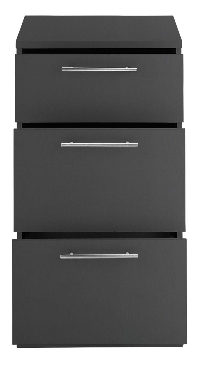 Schwarzer Unterschrank mit drei Schubladen, Frontansicht