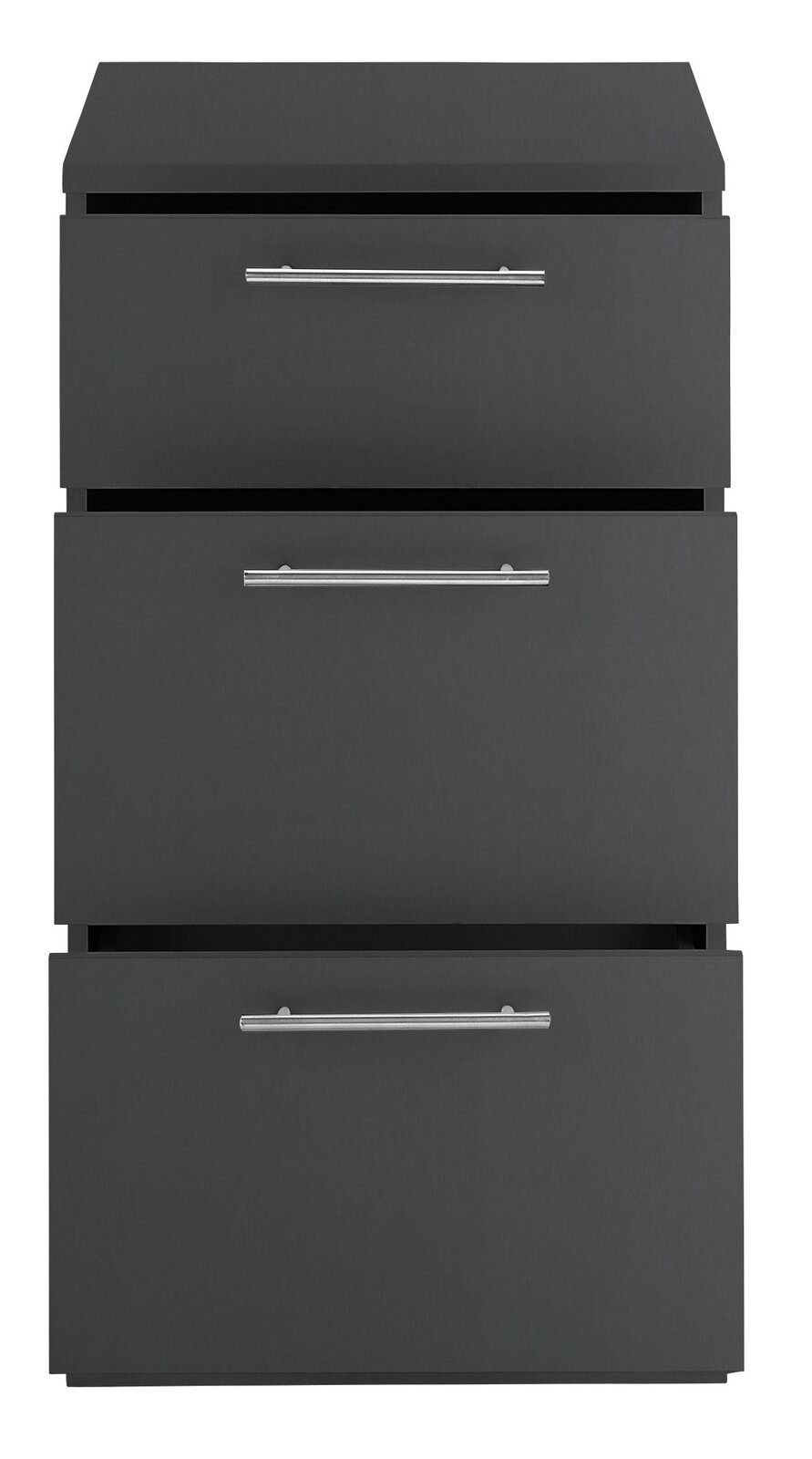 Schwarzer Unterschrank mit drei Schubladen, Frontansicht
