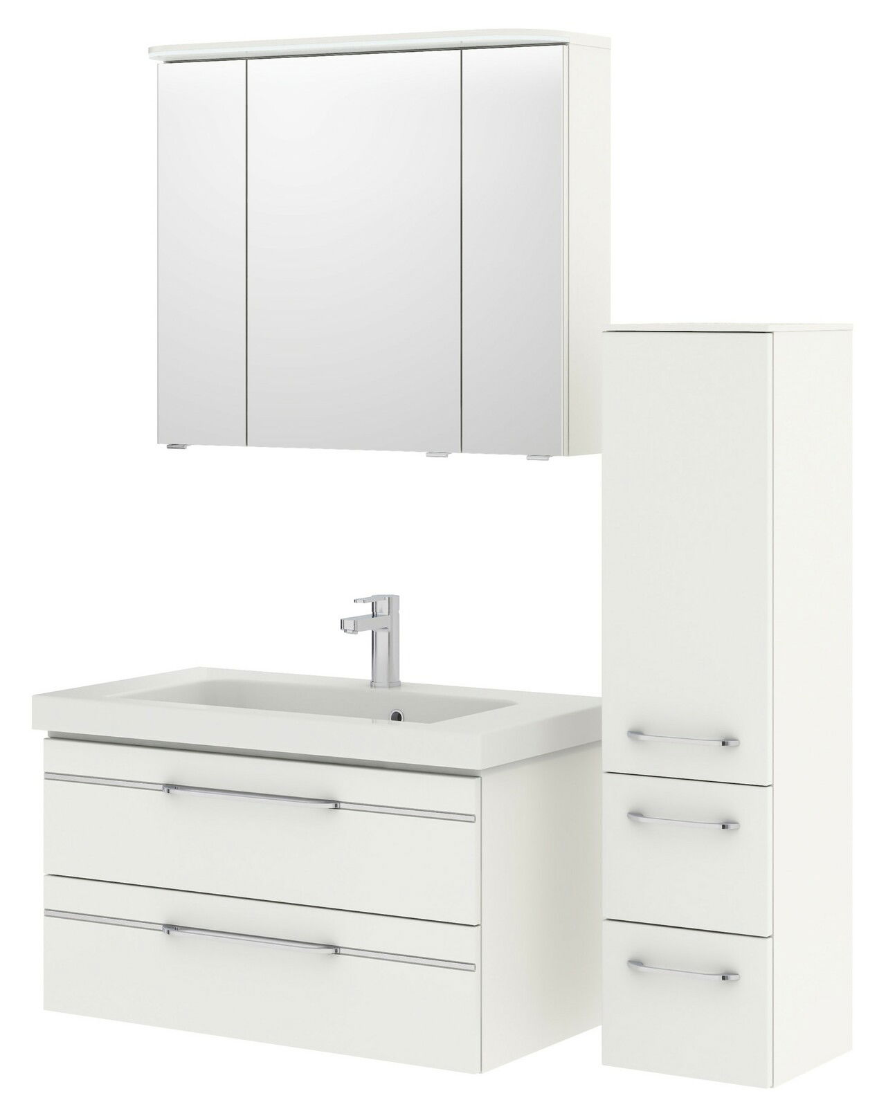 Pelipal Badblok BALTO SPRINT Badezimmermöbel-Set in Weiß mit Spiegelschrank, Waschbeckenunterschrank und hohem Schrank, Frontalansicht