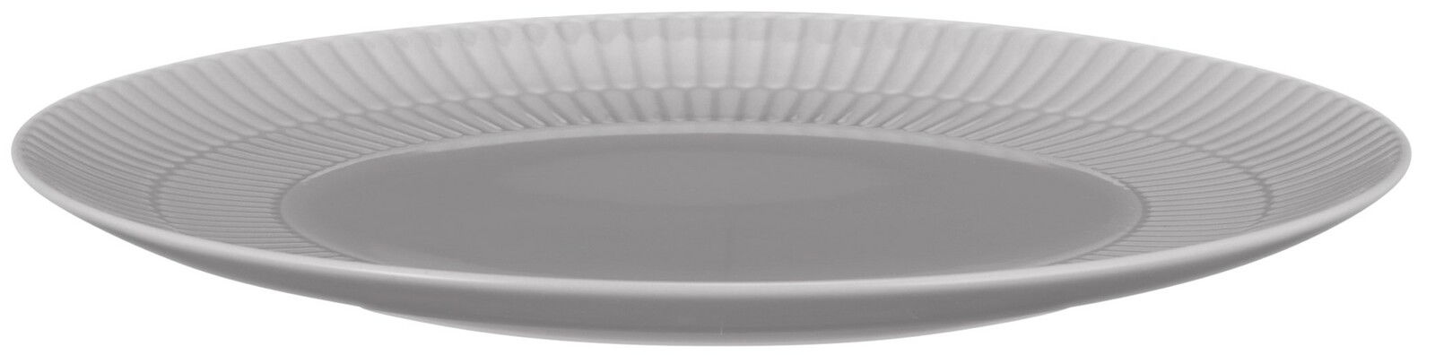Runder Frühstücksteller mit geriffeltem Rand, seitliche Perspektive